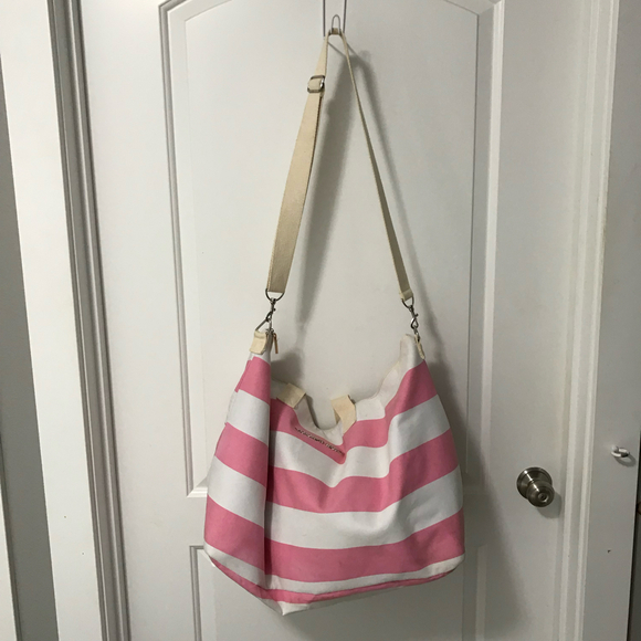 Victoria’s Secret Pink and White Stripe Weekender Beach Canvas Tote - Picture 3 of 4